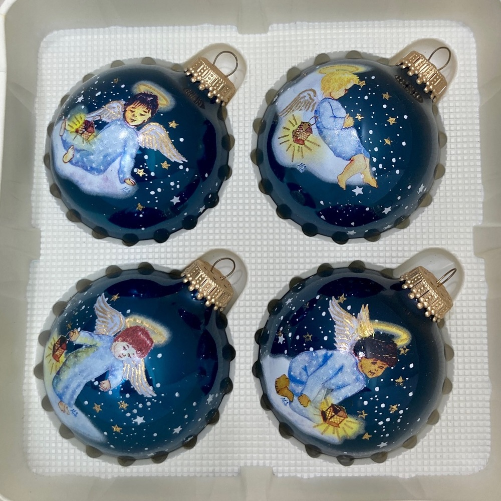 Christmas by Krebs Glass Ornaments Angels Blue 4 pack
